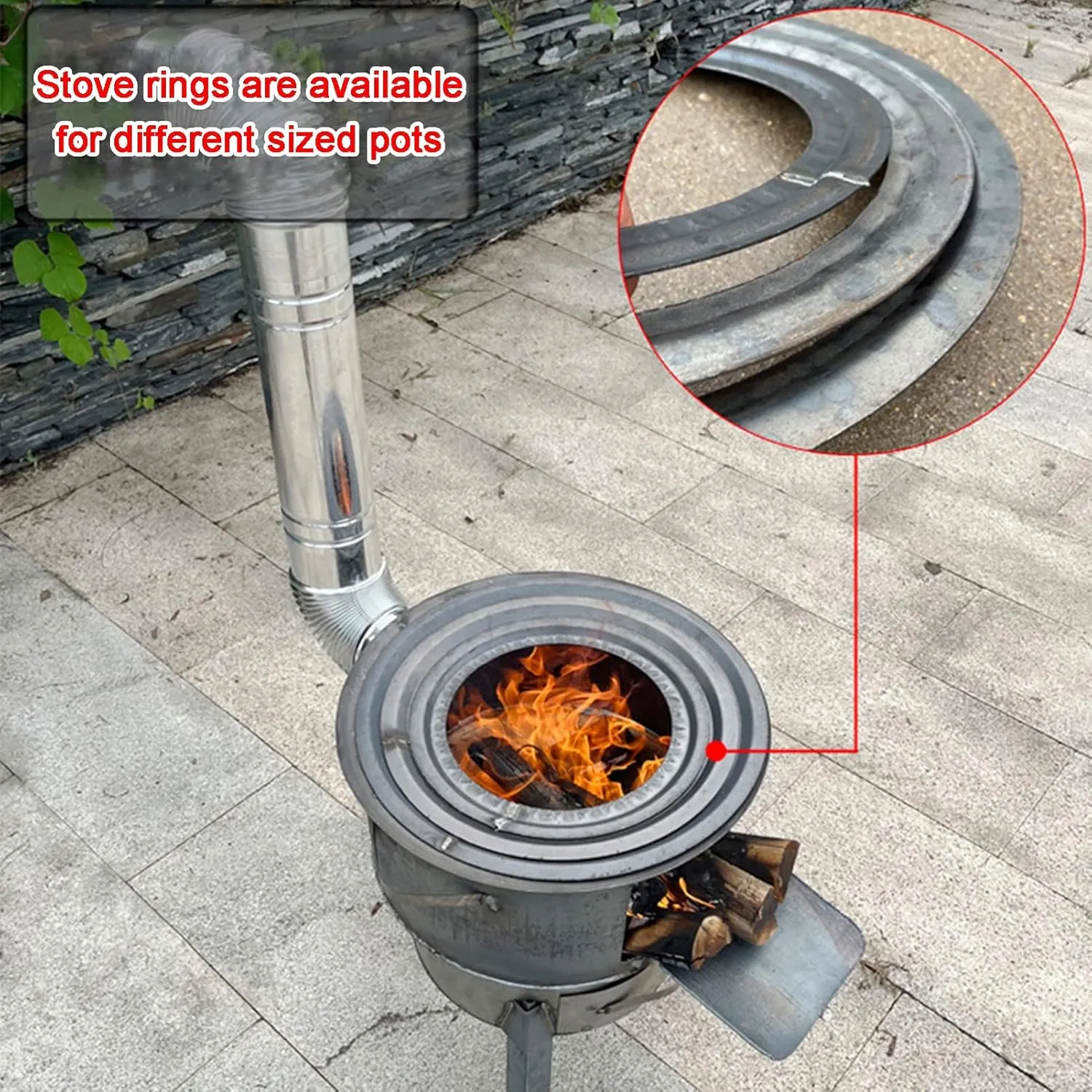 Outdoor Round Wood Burning Camping Stove, Multifunctional Tent Stove, for Winter Heating, Cooking, Picnic, BBQ, Emergency Preparedness (Color : 58CM/28IN)