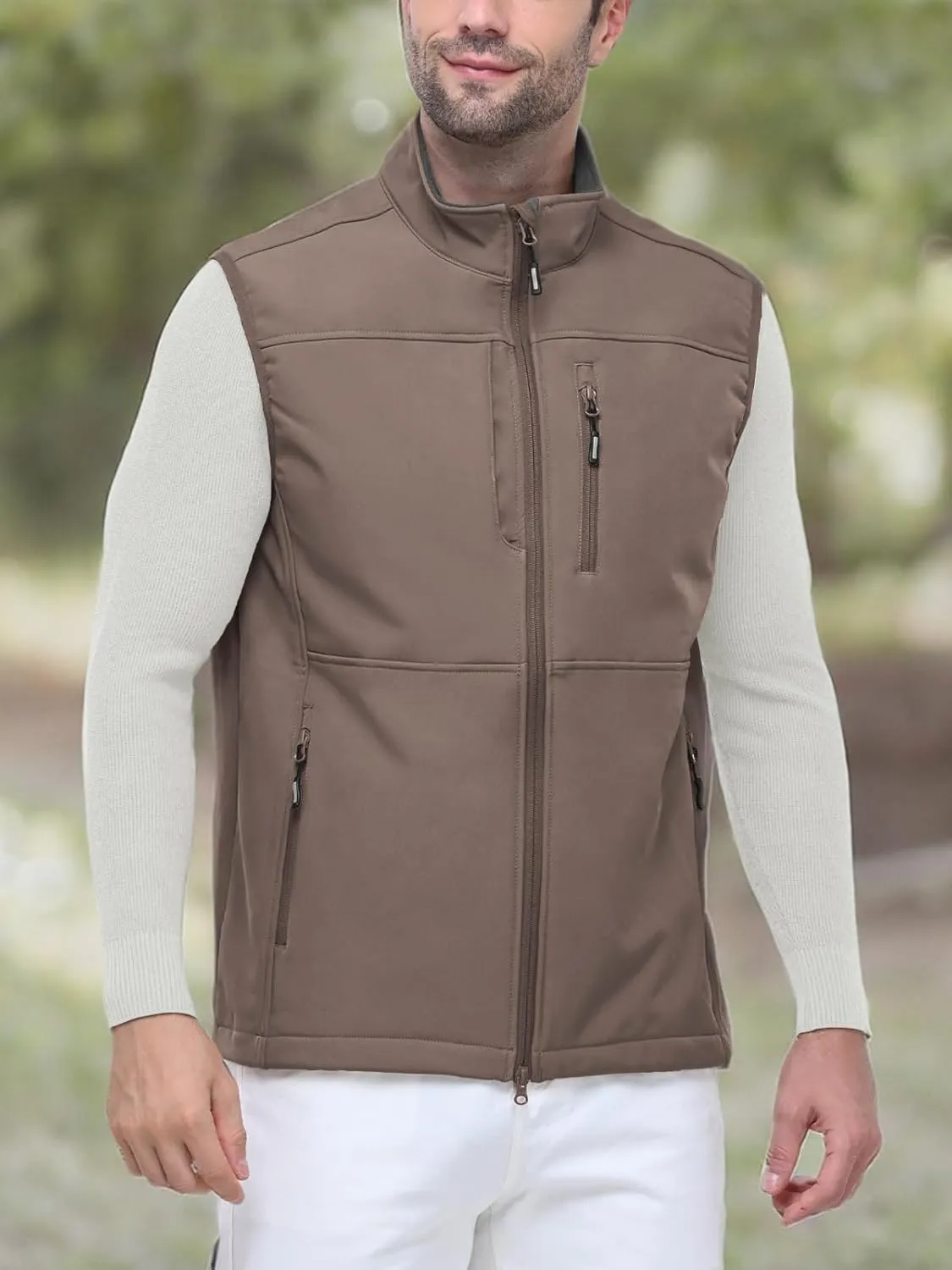Outdoor Ventures Men's Running Vest Outerwear, Lightweight Windproof Fleece-Lined Softshell Sleeveless Jacket for Golf
