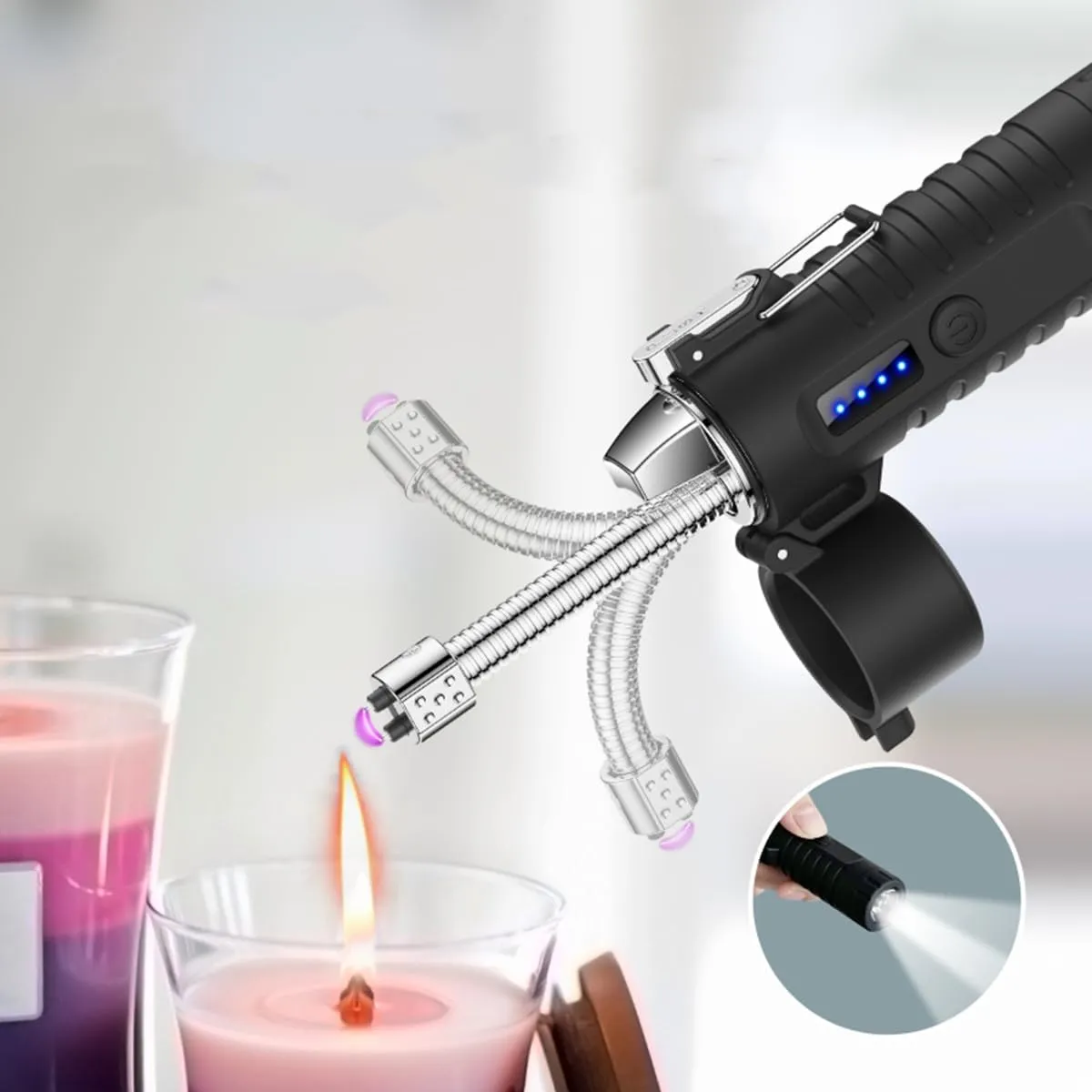 Outdoor Waterproof Arc Lighter Telescopic Double Arc Plasma Lighter with LED Bright Flashlight USB Rechargeable Flameless Lighter Windproof Lighter for Camping Hiking (Red)
