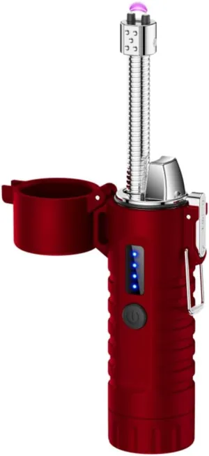 Outdoor Waterproof Arc Lighter Telescopic Double Arc Plasma Lighter with LED Bright Flashlight USB Rechargeable Flameless Lighter Windproof Lighter for Camping Hiking (Red)