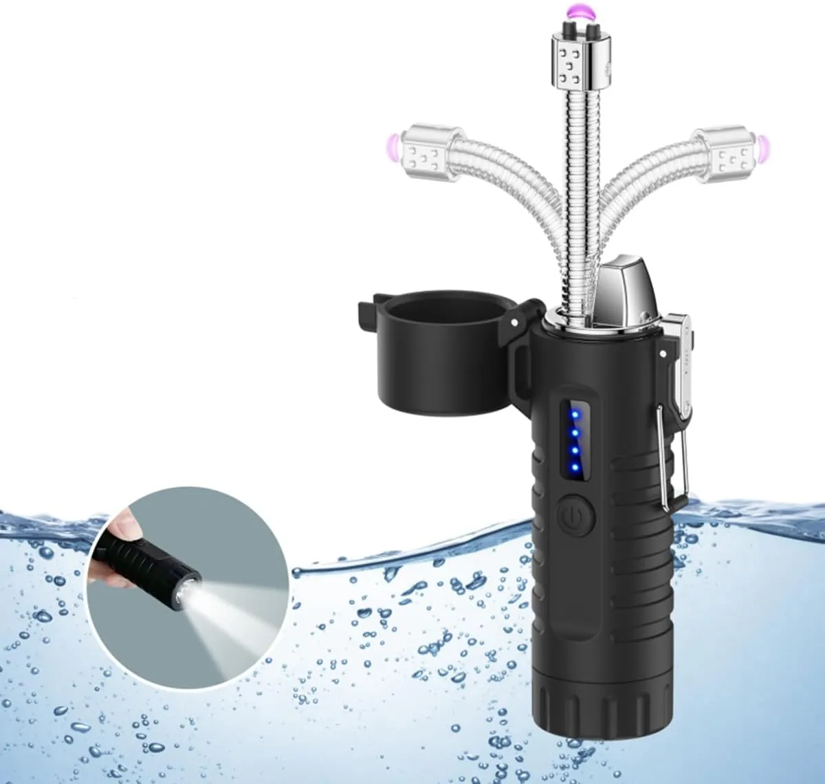 Outdoor Waterproof Arc Lighter Telescopic Double Arc Plasma Lighter with LED Bright Flashlight USB Rechargeable Flameless Lighter Windproof Lighter for Camping Hiking (Red)