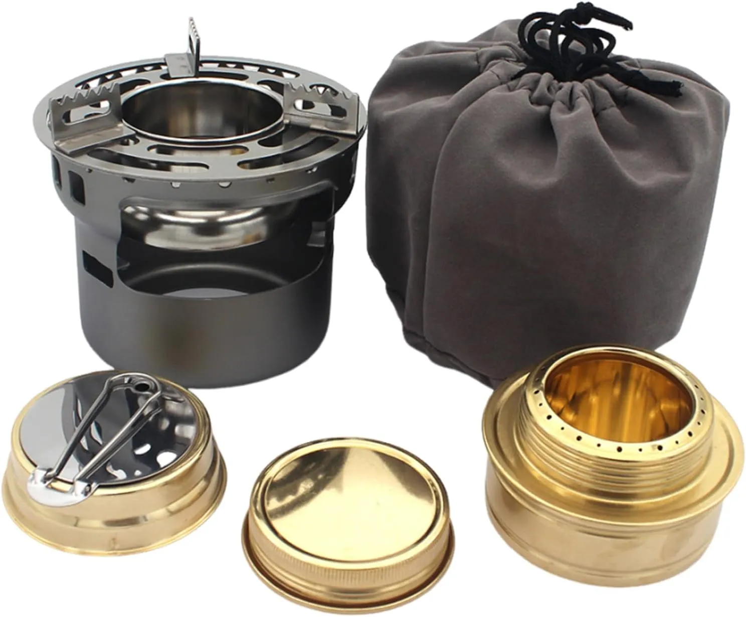 Outdoor Windproof Camp Stove Small Alcohols Backpacking Stove Light Weight Brass Spirits Burners Picnics BBQ Furnaces