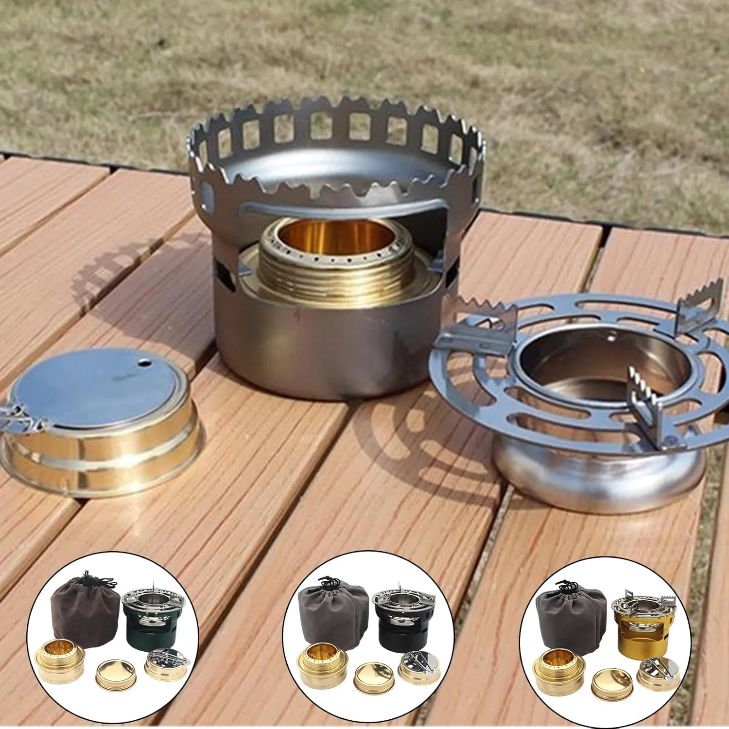 Outdoor Windproof Camp Stove Small Alcohols Backpacking Stove Light Weight Brass Spirits Burners Picnics BBQ Furnaces