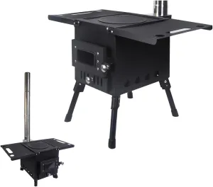Outdoor Wood Burning Stove, Portable Camping Tent Stove with Window and Chimney Pipe, Foldable Stove/B