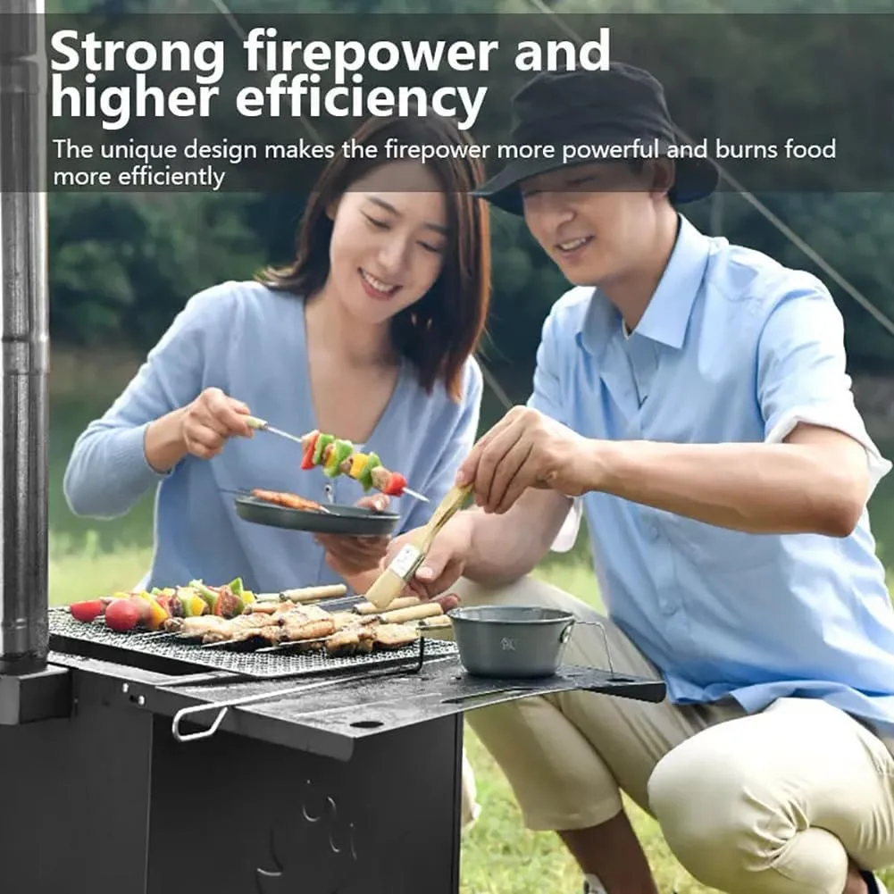 Outdoor Wood Burning Stove, Portable Camping Tent Stove with Window and Chimney Pipe, Foldable Stove/B