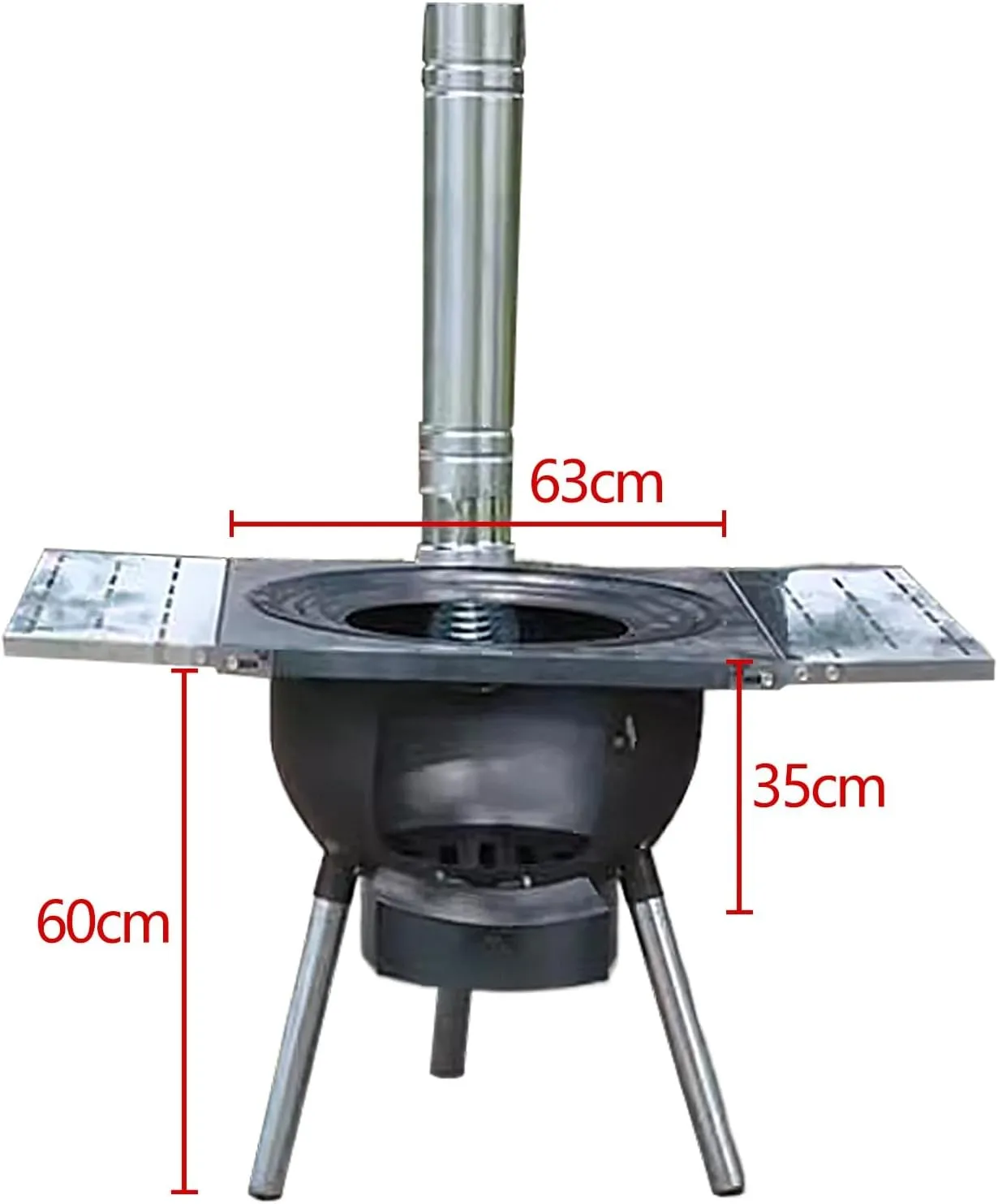 Outdoor Wood Burning Stove, Portable Stove with Folding Plate and Chimney Pipe, Removable Legs for Cooking Camping Tenting Fishing Load Capacity 150kg(63 * 63 * 60cm)
