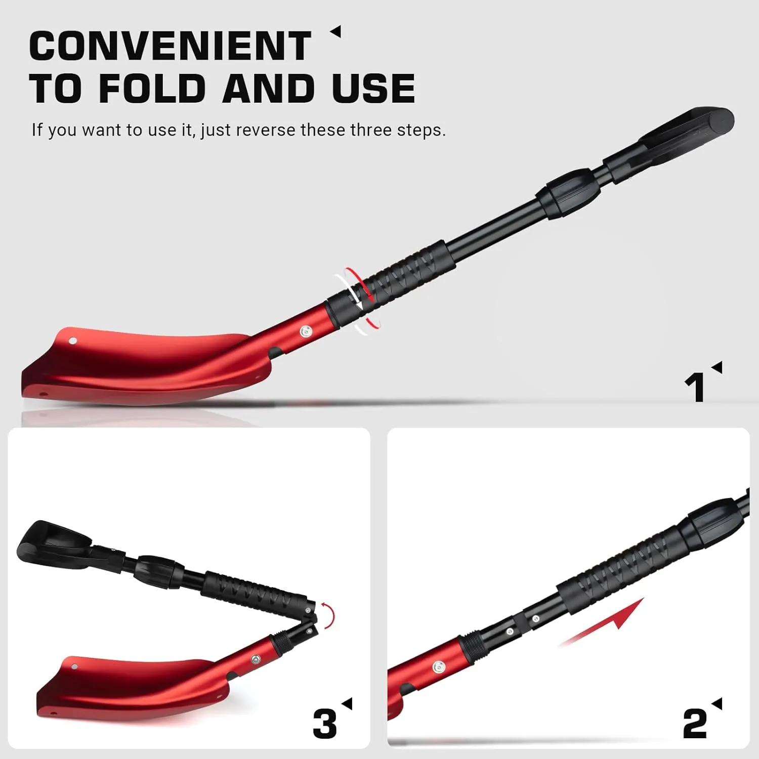 Overmont Telescopic Emergency Snow Shovel for Car - 32" 42" Small & Compact Tool with Ice Scraper and Carrying Bag- Lightweight Aluminum Shovels for Snow Camping Skiing Snowmobiles