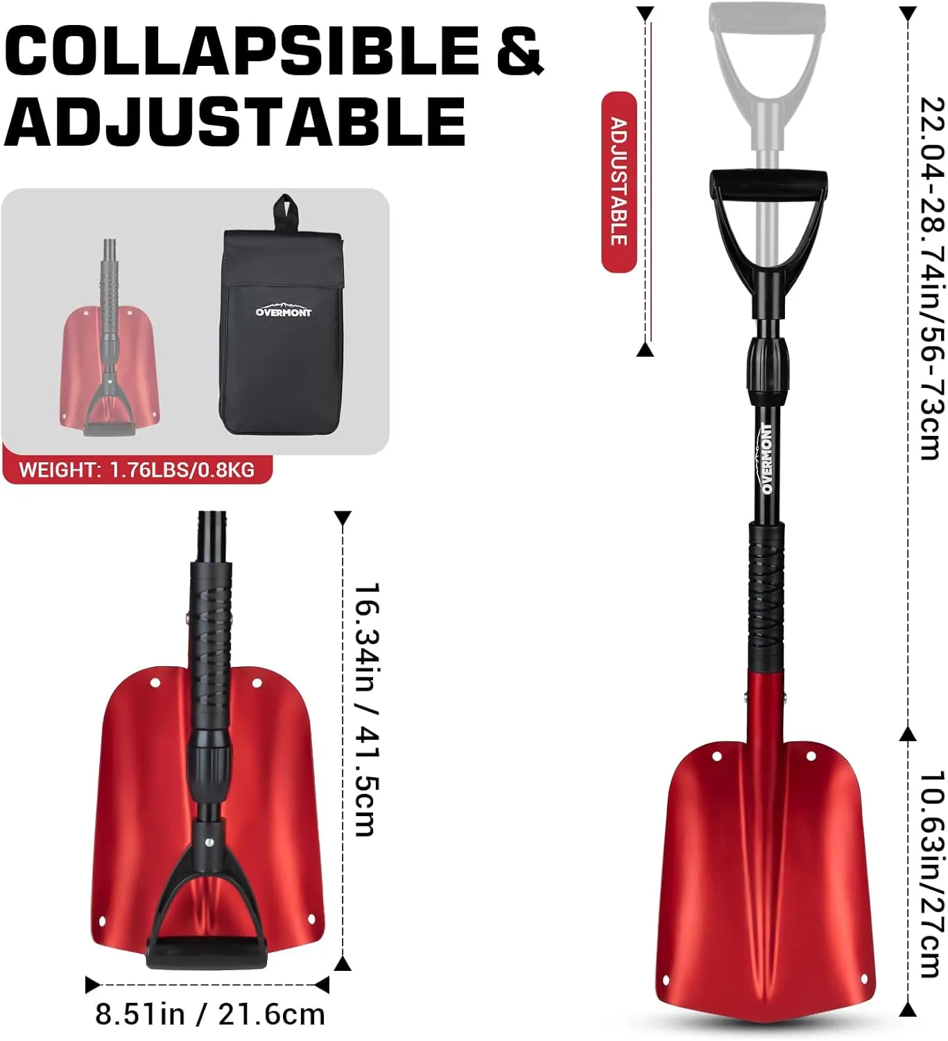 Overmont Telescopic Emergency Snow Shovel for Car - 32" 42" Small & Compact Tool with Ice Scraper and Carrying Bag- Lightweight Aluminum Shovels for Snow Camping Skiing Snowmobiles