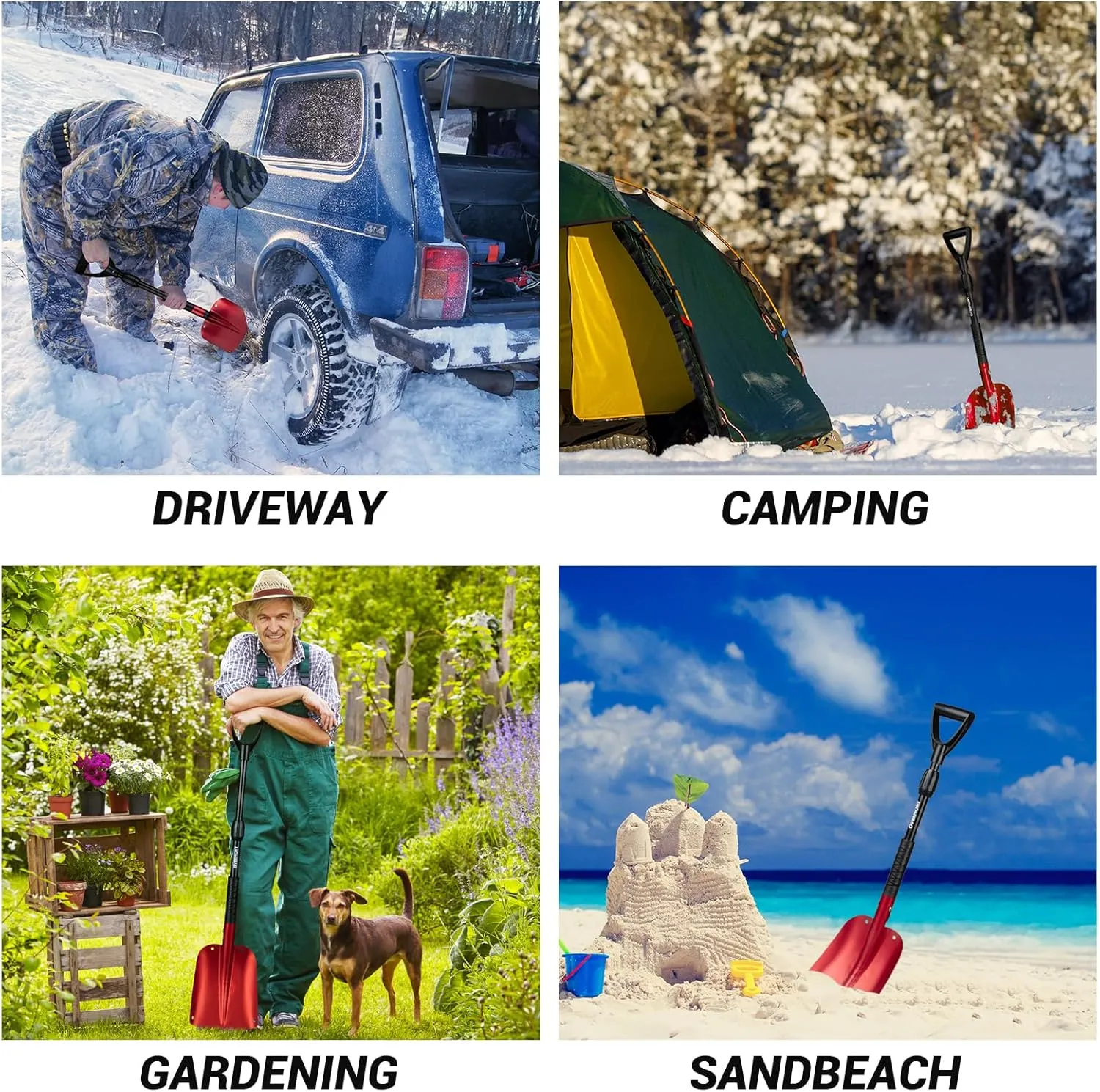 Overmont Telescopic Emergency Snow Shovel for Car - 32" 42" Small & Compact Tool with Ice Scraper and Carrying Bag- Lightweight Aluminum Shovels for Snow Camping Skiing Snowmobiles