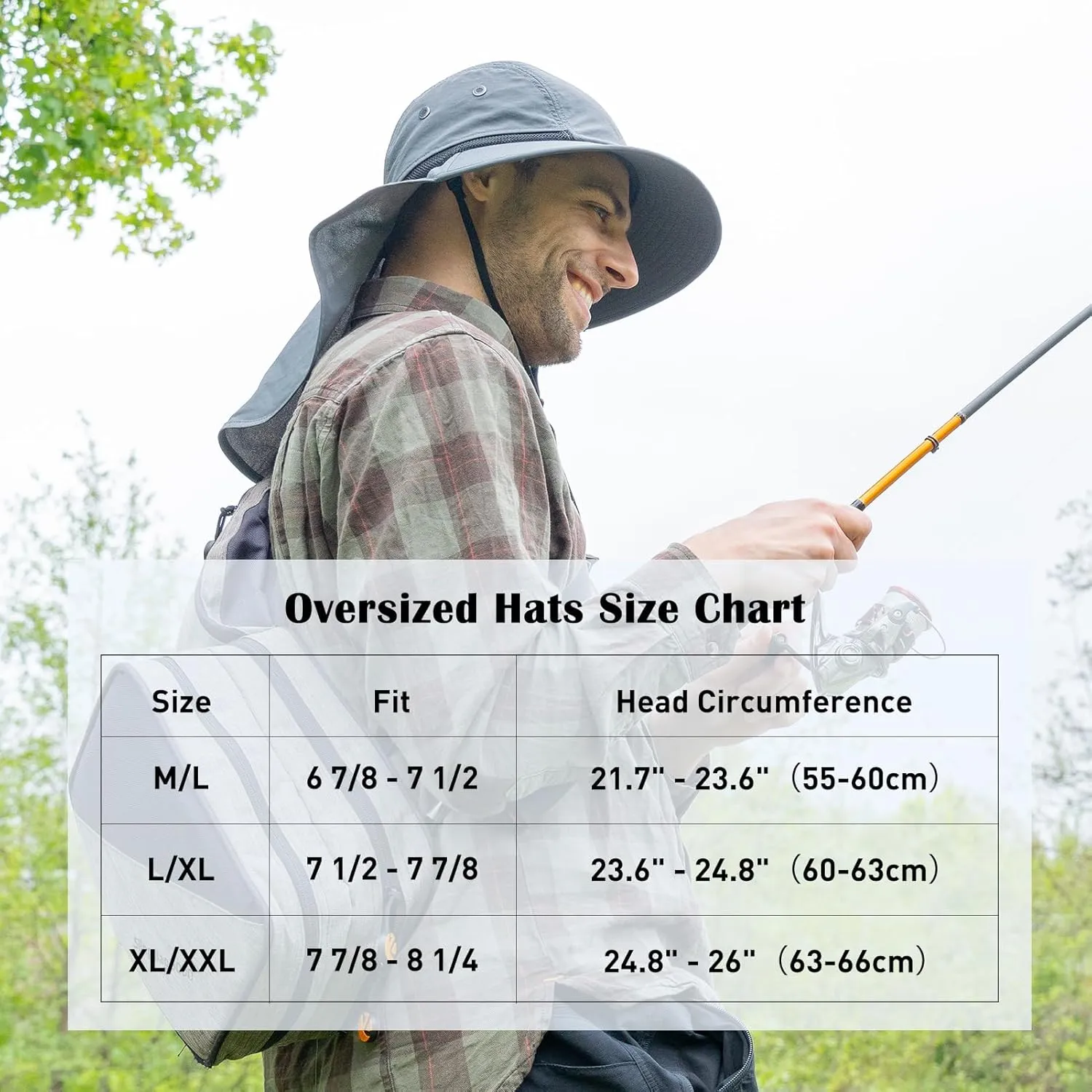 Oversized XL XXL Mens Sun Hat Big Head Neck Flap Shade Waterproof UPF50  Wide Brim Hat Fishing Safari Hiking