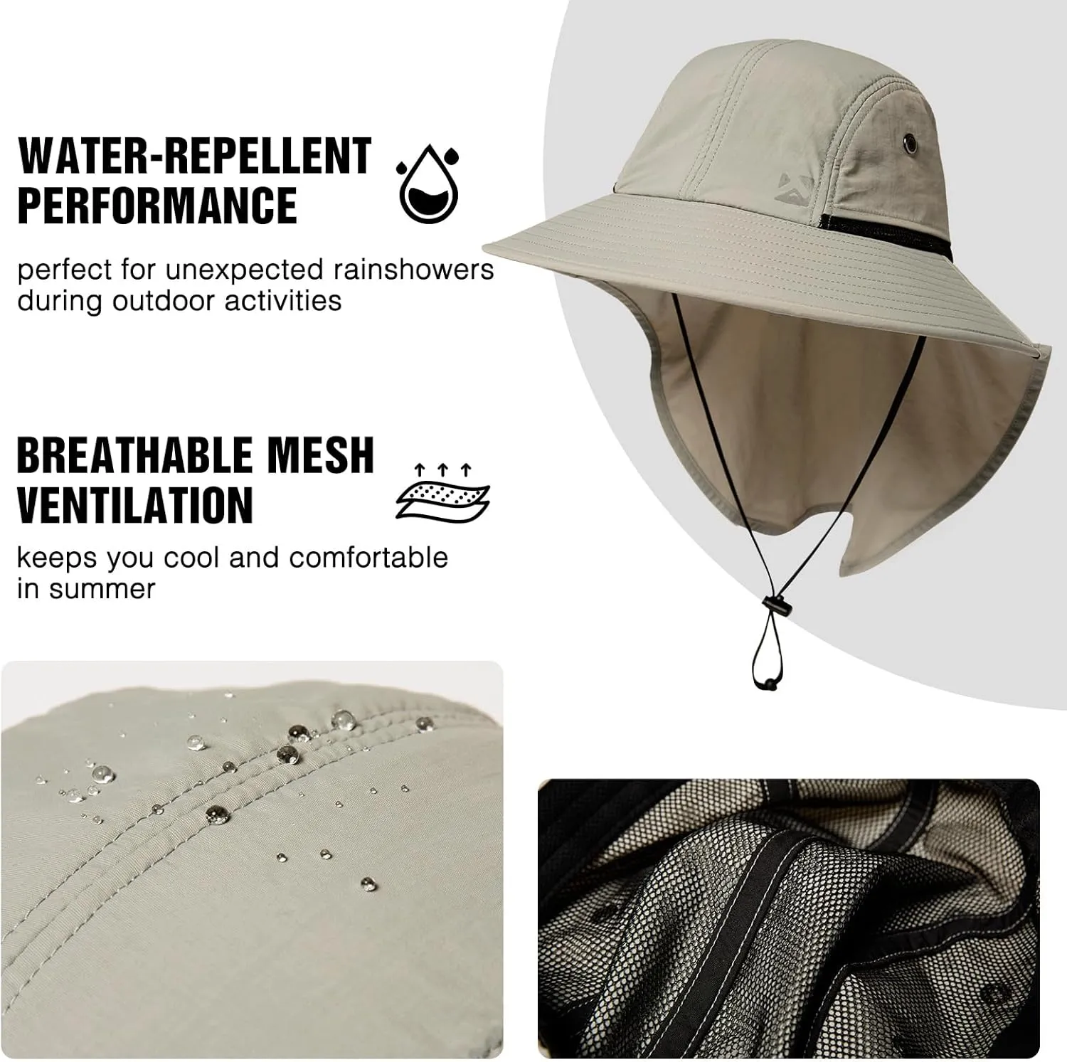 Oversized XL XXL Mens Sun Hat Big Head Neck Flap Shade Waterproof UPF50  Wide Brim Hat Fishing Safari Hiking