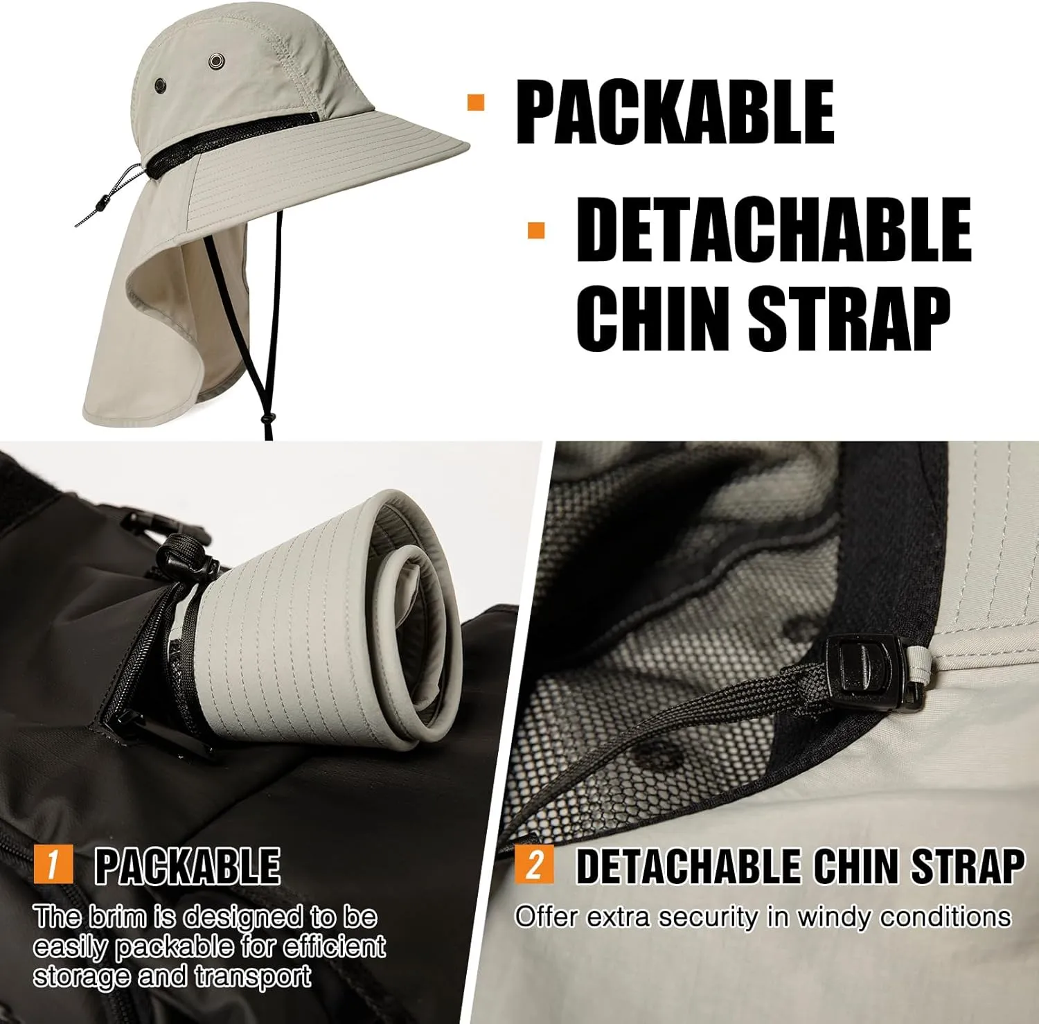 Oversized XL XXL Mens Sun Hat Big Head Neck Flap Shade Waterproof UPF50  Wide Brim Hat Fishing Safari Hiking