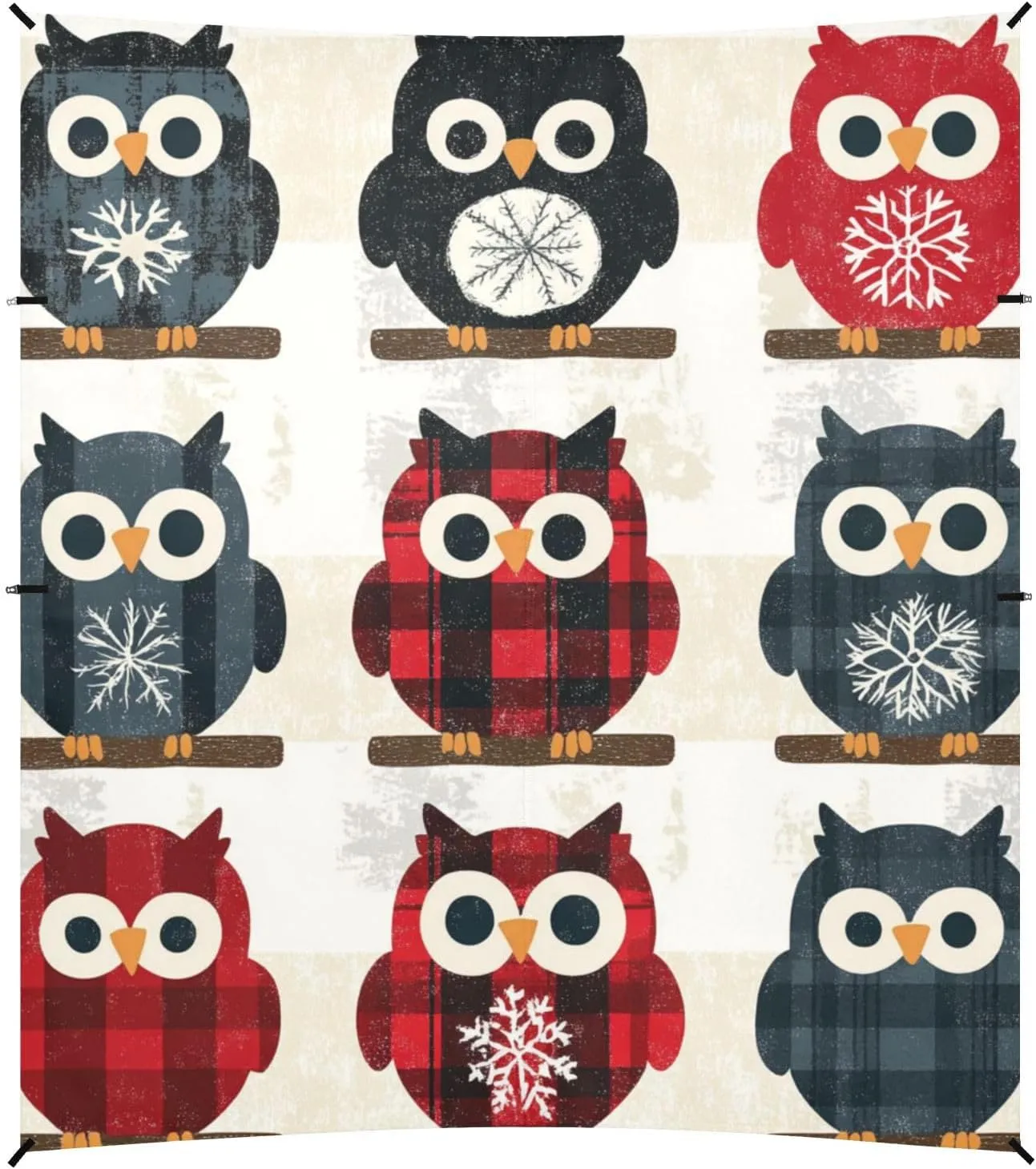 Owl Buffalo Plaid Snowflakes Christmas Stable Beach Tent UPF50 Easy Setup Large Sun Shade with Sand Shovel for Camping Trips, Fishing, Backyard Fun or Picnics