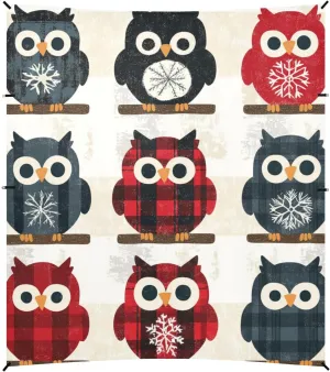 Owl Buffalo Plaid Snowflakes Christmas Stable Beach Tent UPF50 Easy Setup Large Sun Shade with Sand Shovel for Camping Trips, Fishing, Backyard Fun or Picnics