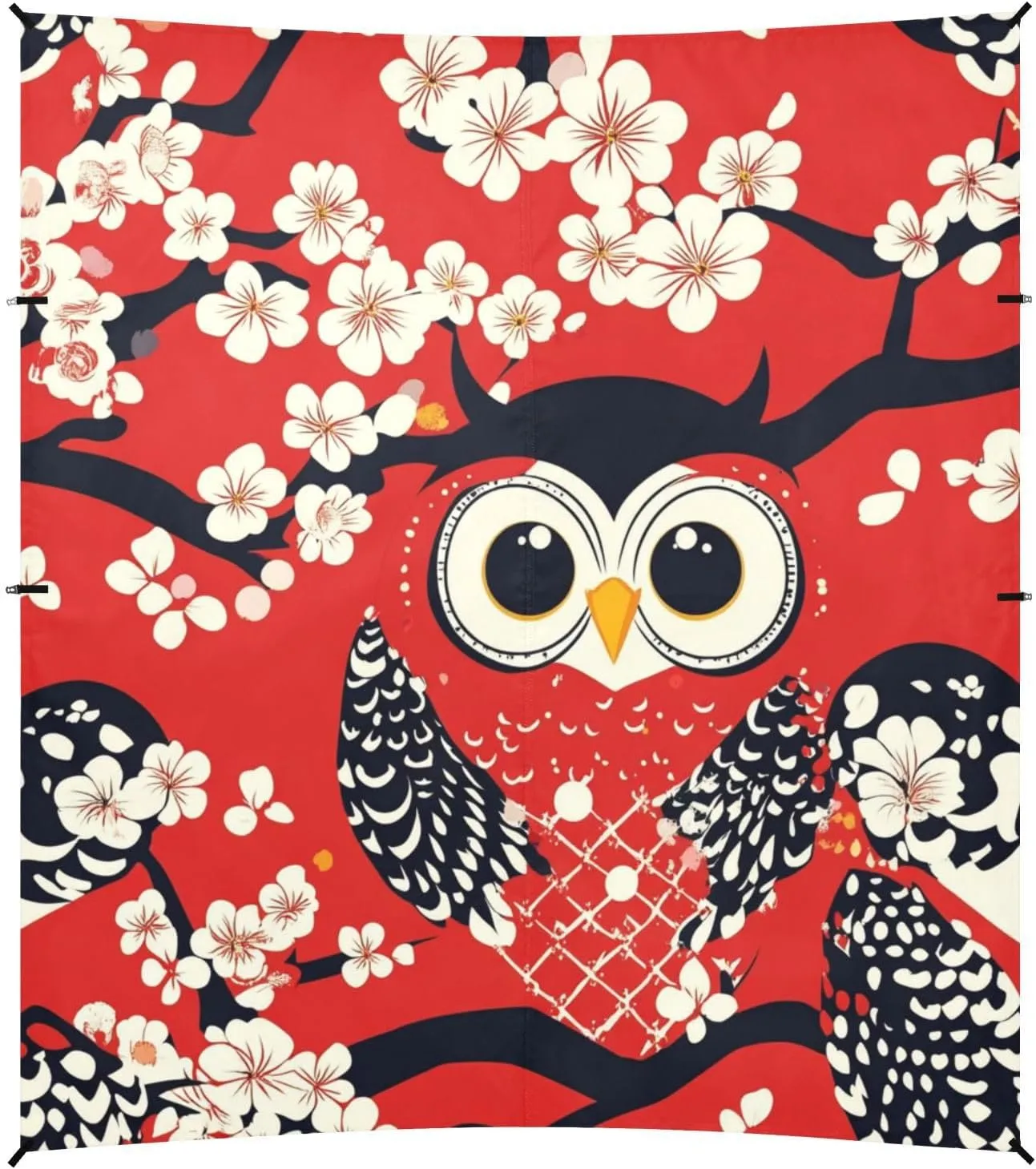 Owl Japanese Style Valentine Cartoon Beach Cabana UPF50 Water-Resistant Large Portable Sun Shelter with Sand Shovel for Family Trips, Picnics & Camping