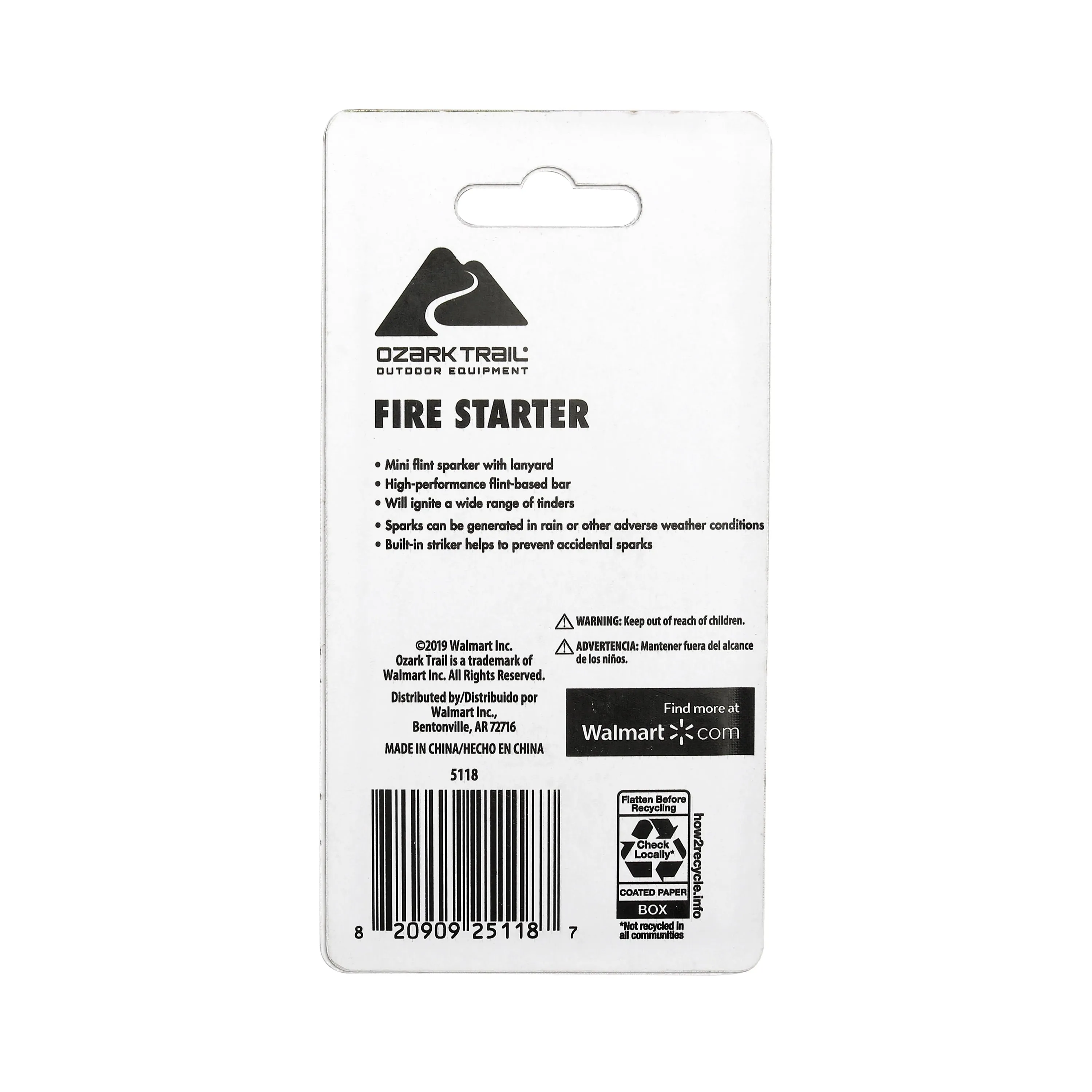 Ozark Trail Flint and Steel Fire Starter, 0.75"D x 5.75"H x 3"W", Model 5118