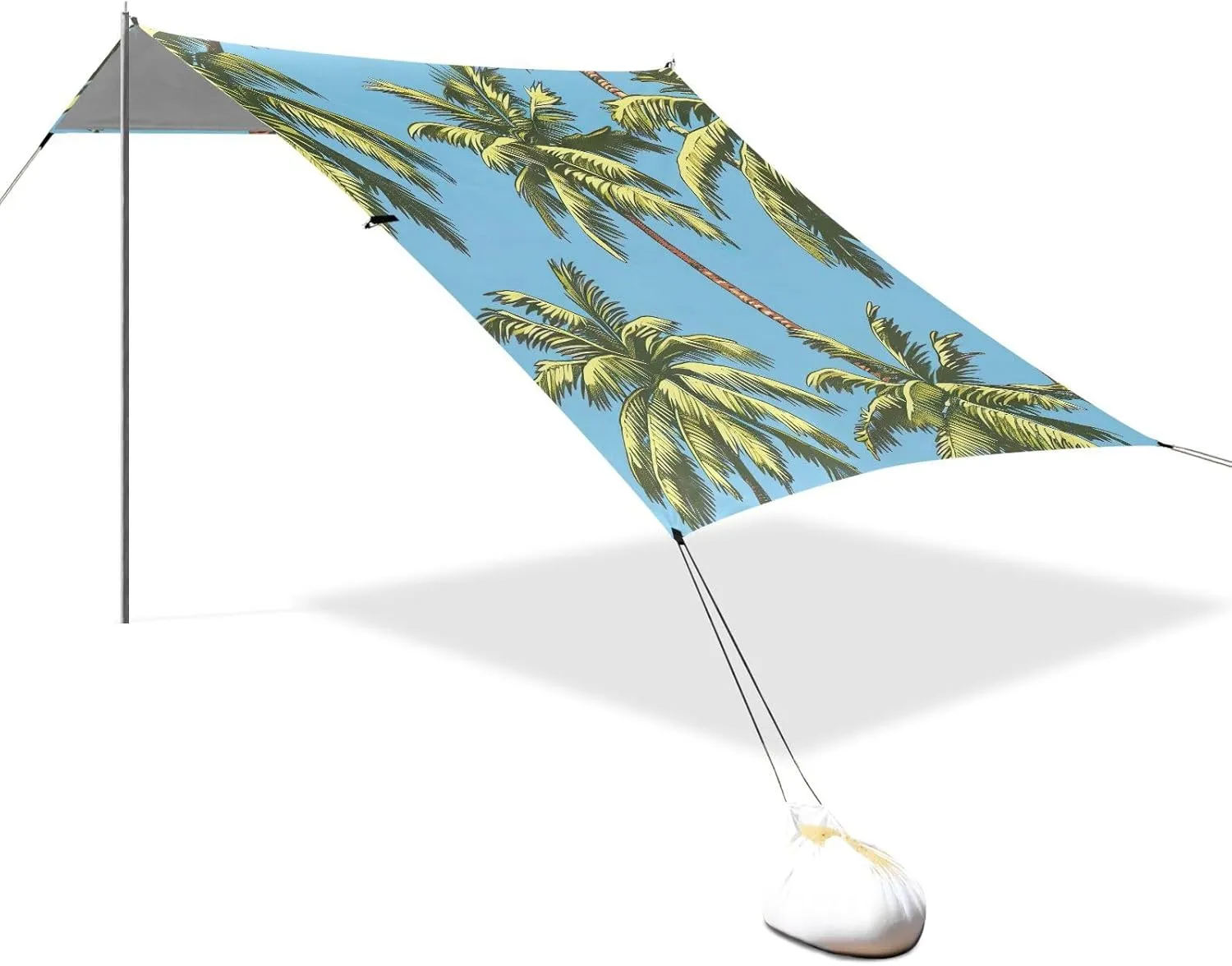 Palm Tree Summer Green Beach Canopy Tent 9.2 × 10.5 FT Outdoor Patio Shade Cute Floral Waterproof Travel Camping Sun Shelter with Sand Bags Poles