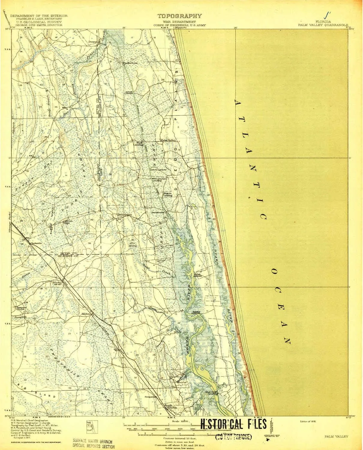 Palm Valley FL topo map, 1:62500 Scale, 15 X 15 Minute, Historical, 1918, 20.3 x 16.4 in