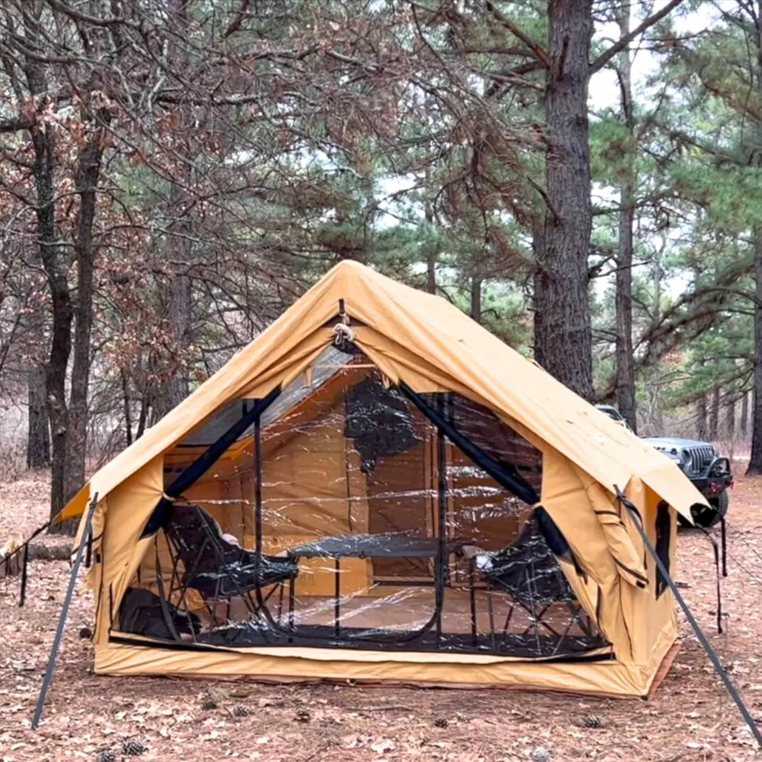 Panda Inflatable Tents for Camping with Stove Jack, Canvas Blow Up, Easy Setup Inflatable Tent, Waterproof Hot Inflatable Outdoor House, Casa de Campaña with Hand Pump