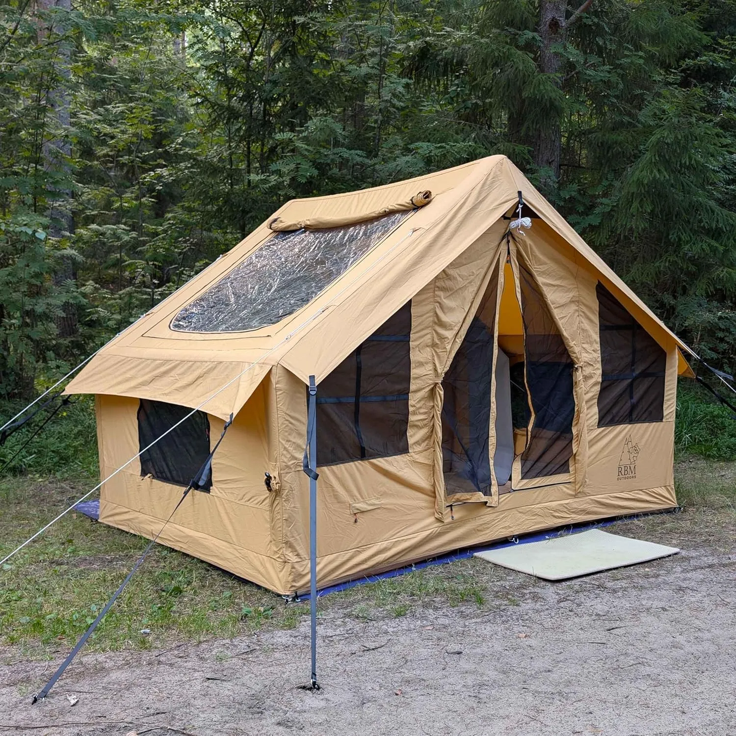 Panda Inflatable Tents for Camping with Stove Jack, Canvas Blow Up, Easy Setup Inflatable Tent, Waterproof Hot Inflatable Outdoor House, Casa de Campaña with Hand Pump