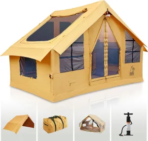 Panda Inflatable Tents for Camping with Stove Jack, Canvas Blow Up, Easy Setup Inflatable Tent, Waterproof Hot Inflatable Outdoor House, Casa de Campaña with Hand Pump