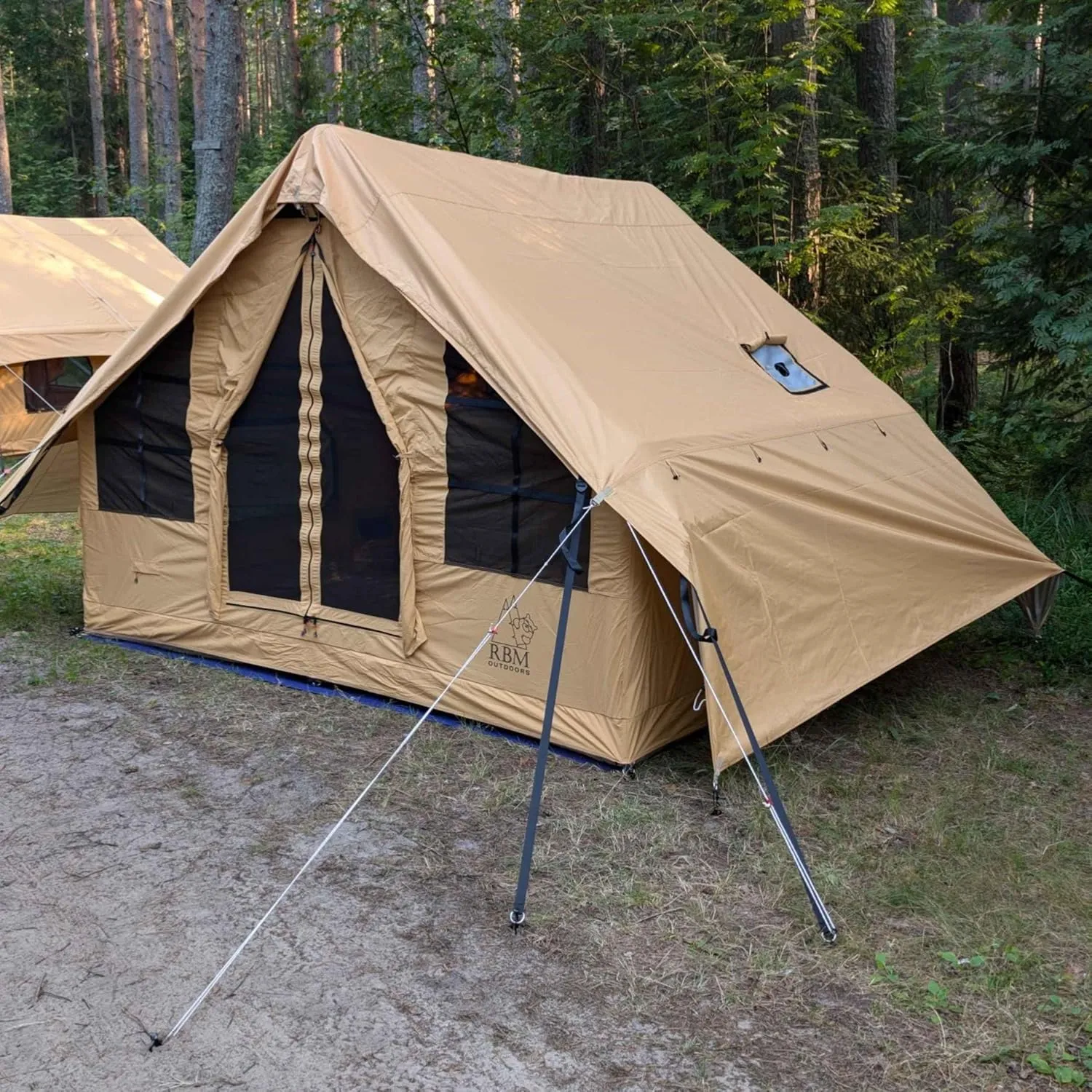Panda Inflatable Tents for Camping with Stove Jack, Canvas Blow Up, Easy Setup Inflatable Tent, Waterproof Hot Inflatable Outdoor House, Casa de Campaña with Hand Pump