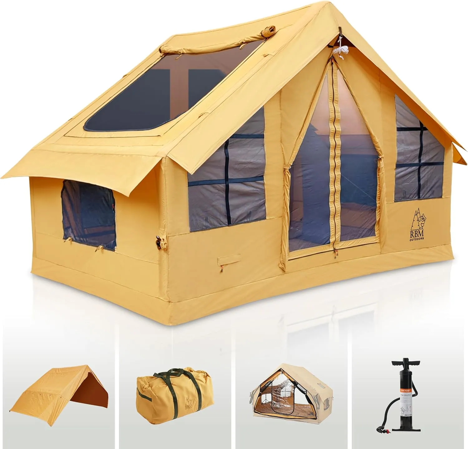Panda Inflatable Tents for Camping with Stove Jack, Canvas Blow Up, Easy Setup Inflatable Tent, Waterproof Hot Inflatable Outdoor House, Casa de Campaña with Hand Pump