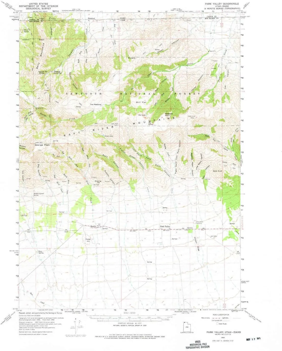 Park Valley UT topo map, 1:62500 Scale, 15 X 15 Minute, Historical, 1959, Updated 1975, 21.8 x 18 in