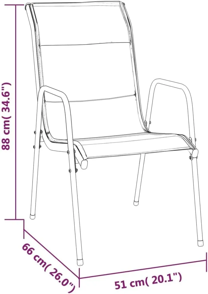 Patio Chairs 6 Pcs Steel and Textilene Black Garden Outdoor Lounge Dining Chairs for Patio, Beach, Camping, or Dining Room, Comfortable & Lightweight Design, Weather-Resistant, Easy to Clean