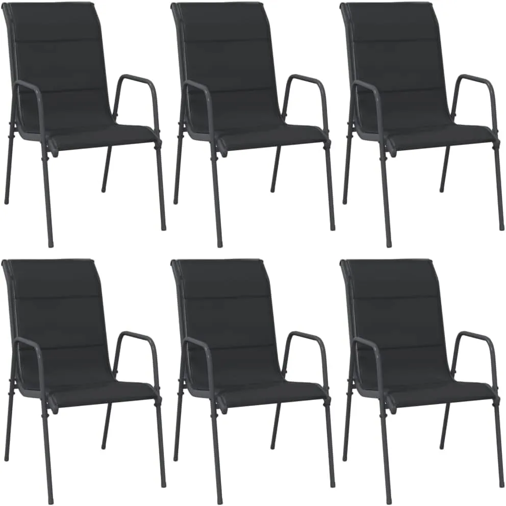 Patio Chairs 6 Pcs Steel and Textilene Black Garden Outdoor Lounge Dining Chairs for Patio, Beach, Camping, or Dining Room, Comfortable & Lightweight Design, Weather-Resistant, Easy to Clean