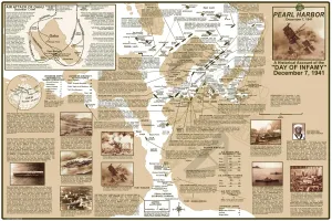 Pearl Harbour WW2 History Wall Map by Franko