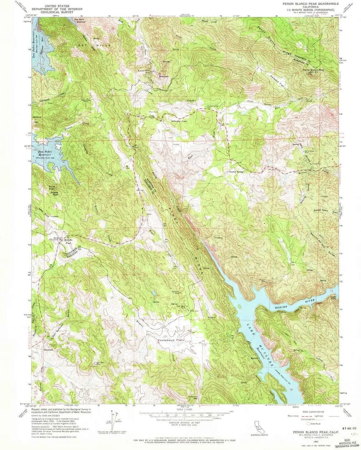 Penon Blanco Peak CA topo map, 1:24000 Scale, 7.5 X 7.5 Minute, Historical, 1962, Updated 1972, 26.9 x 22 in