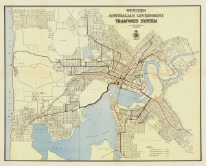 Perth Historic Tramways Wall Map published 1949