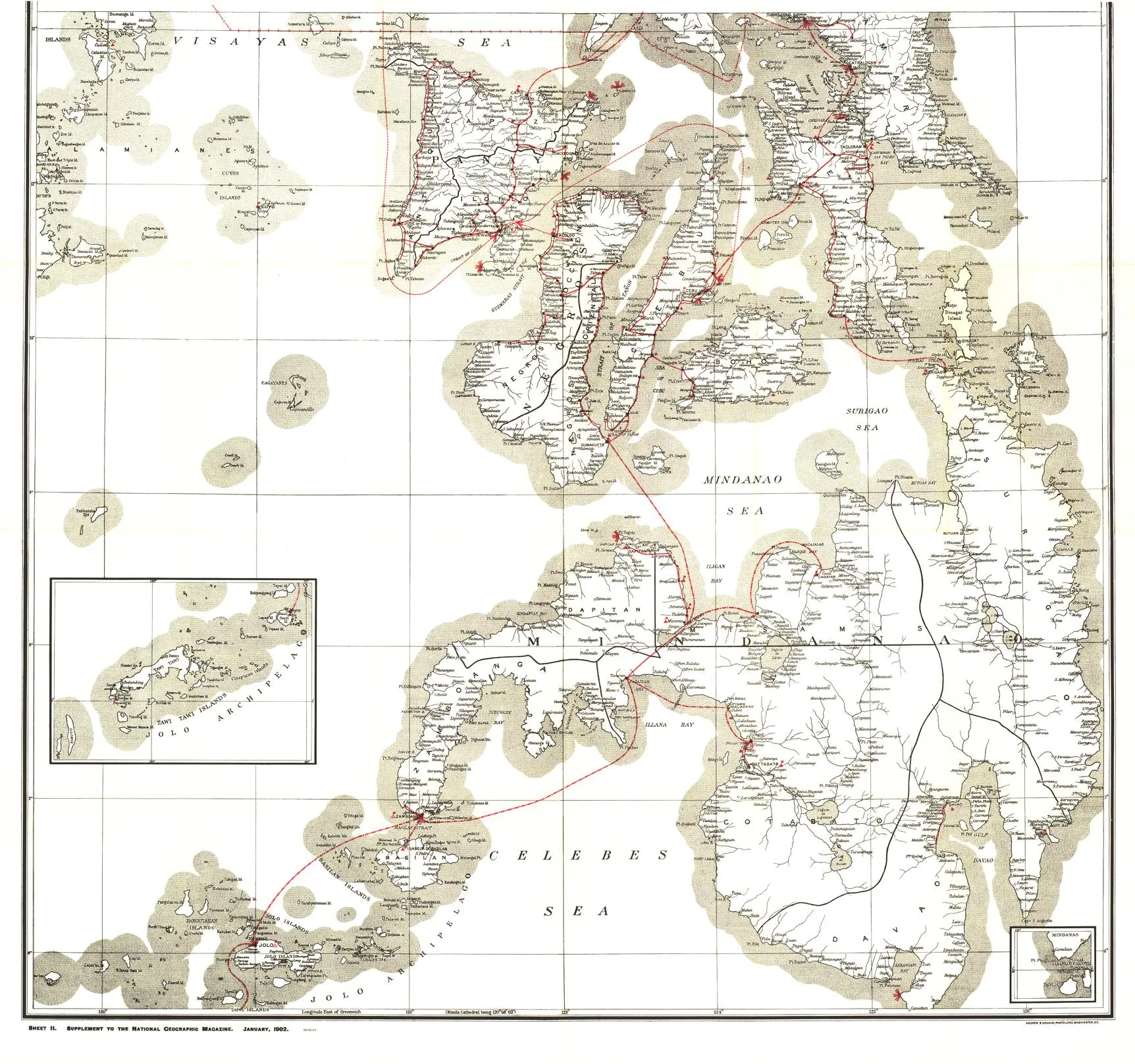Philippines Military Telegraph Lines South Wall Map - Published 1902 by National Geographic