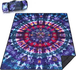Picnic Blankets Waterproof Sandproof Picnic Beach Blanket Foldable Portable Travel Large Tie-dye Camping Blanket for Outdoor Beaches,Parks,Hiking-Tie-dye 80" X 60"