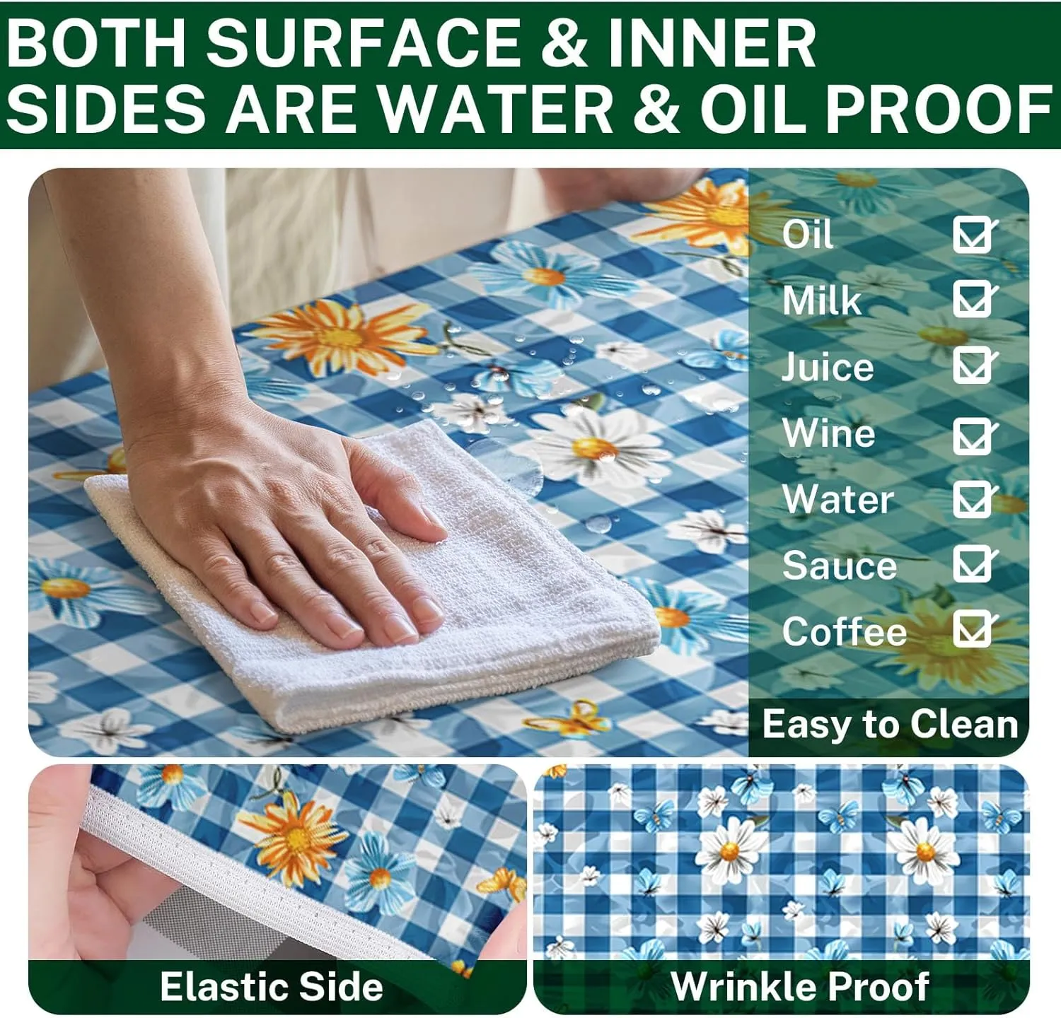 Picnic Table Cover with Bench Covers Elastic Edges, Sunflower Fitted Table Cover, Outdoor Patio Camping Essentials 72 Inch 3PCS, Waterproof Camping Fitted Tablecloth with Drawstring Bag