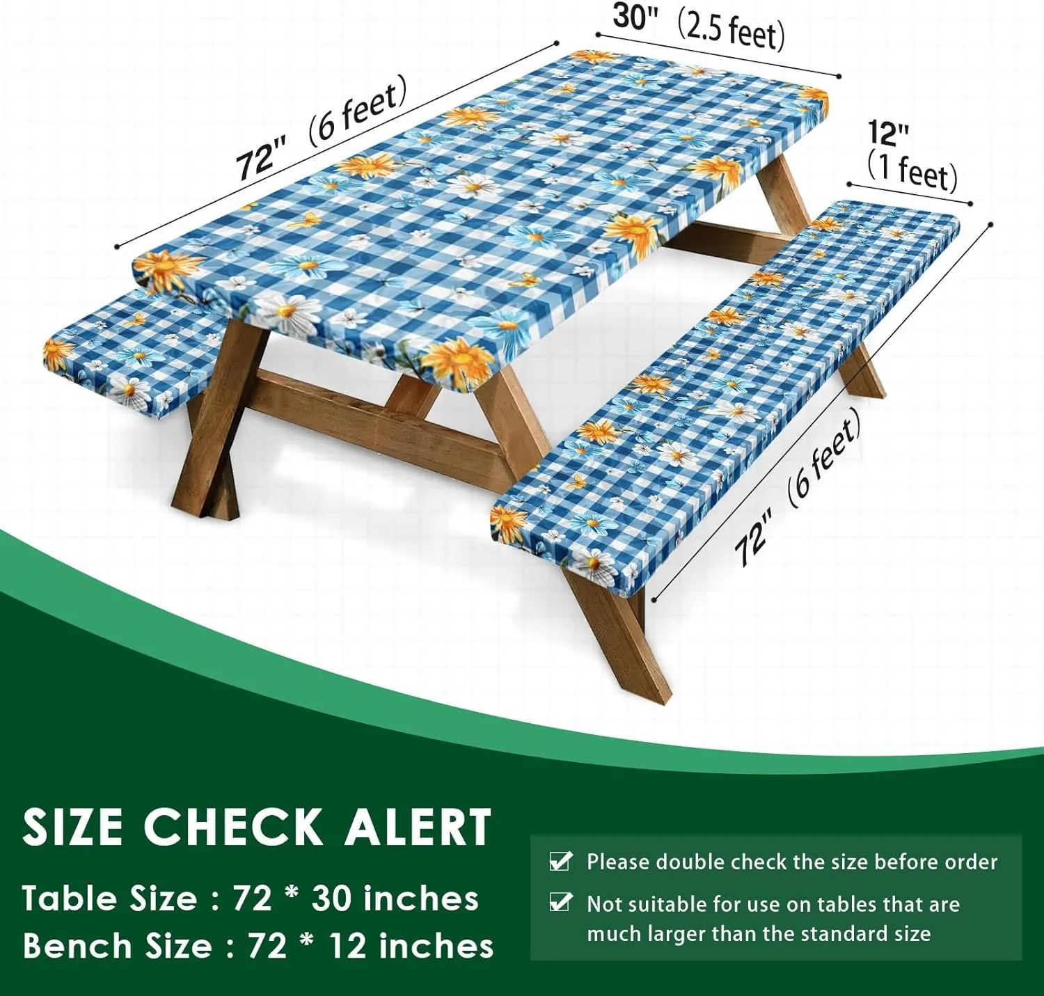 Picnic Table Cover with Bench Covers Elastic Edges, Sunflower Fitted Table Cover, Outdoor Patio Camping Essentials 72 Inch 3PCS, Waterproof Camping Fitted Tablecloth with Drawstring Bag