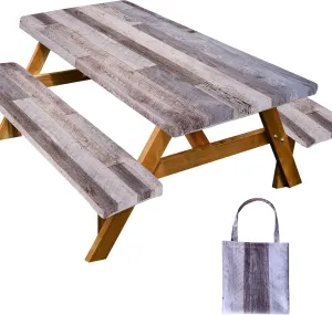 Picnic Table Cover with Bench Covers Farmhouse Waterproof Windproof Fitted Outdoor Tablecloth with Elastic Rectangle Table Cloth Camping Must Haves Rv Accessories,72x30 Inch (Wood )