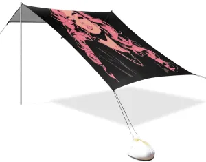 Pink Eastern Women Foldable Beach Cabana UPF50  Easy Setup Large Sun Shelter with Sturdy Poles, Sandbags and Shovel for Camping, Picnics, Backyard