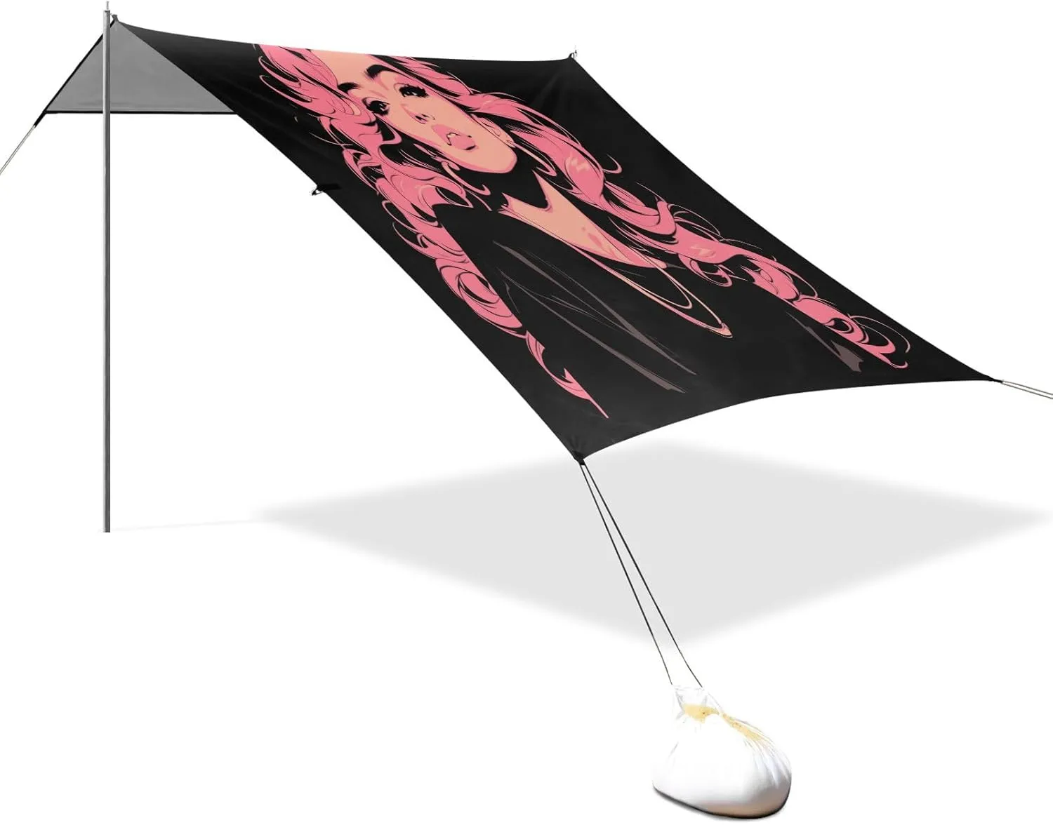 Pink Eastern Women Foldable Beach Cabana UPF50  Easy Setup Large Sun Shelter with Sturdy Poles, Sandbags and Shovel for Camping, Picnics, Backyard