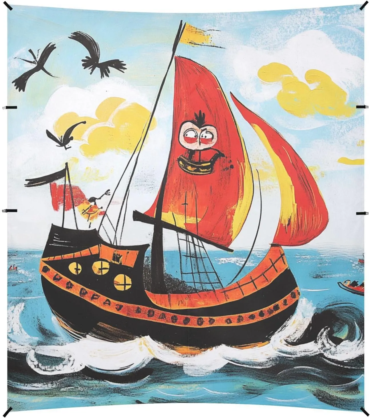 Pirate Ship Boat Sea Beach Canopy UPF50  Protection Lightweight Portable Sunshade with Sandbags, Sand Shovel, Poles for Backyard, Grassland, Park
