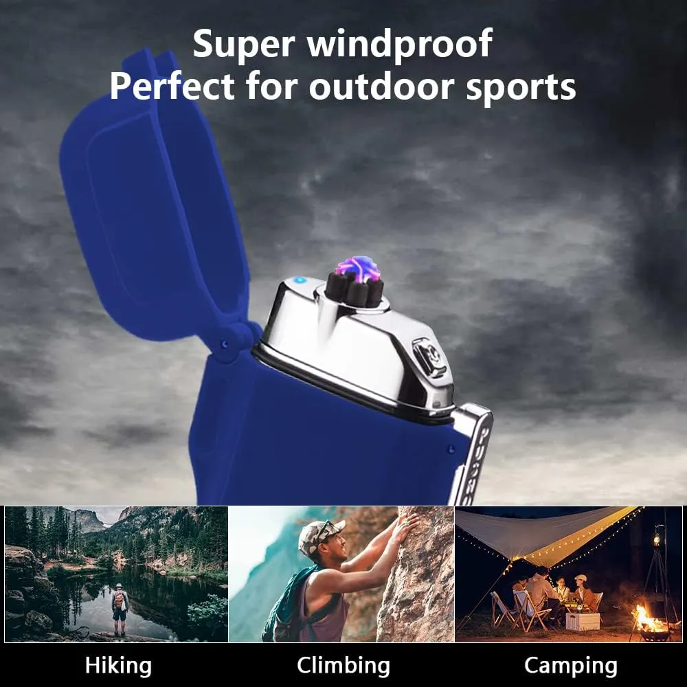Plasma Lighter - Windproof, Rechargeable LED Flashlight with Lanyard - Blue