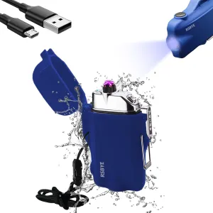 Plasma Lighter - Windproof, Rechargeable LED Flashlight with Lanyard - Blue