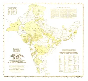 Political Subdivisions of India Wall Map - Published 1946 by National Geographic
