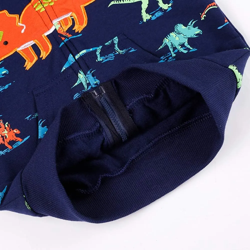 Popshion Boys Toddler Cartoon Dinosaur Hoodies Jacket Cool Long Sleeve Zipper Hooded Sport Sweatshirt Coat for Kids 1-7 Years