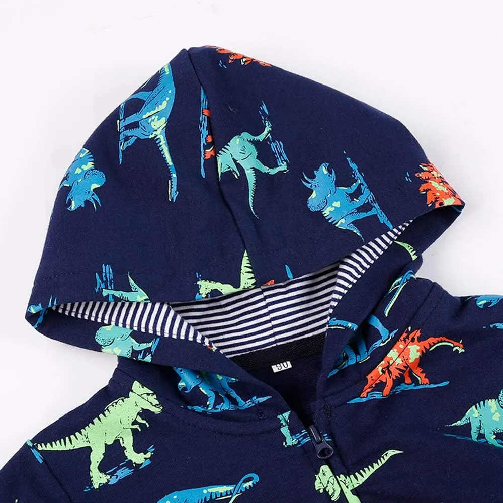 Popshion Boys Toddler Cartoon Dinosaur Hoodies Jacket Cool Long Sleeve Zipper Hooded Sport Sweatshirt Coat for Kids 1-7 Years
