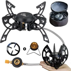 Portable Camping Stove Burner, 3800W Small Backpacking Stoves, 60KG Heavy Duty Rotating Folding Camp Stove Unfolds 8.5" with Fuel Canister Adapter, Piezo Ignition, Carry Case, Pot Stand
