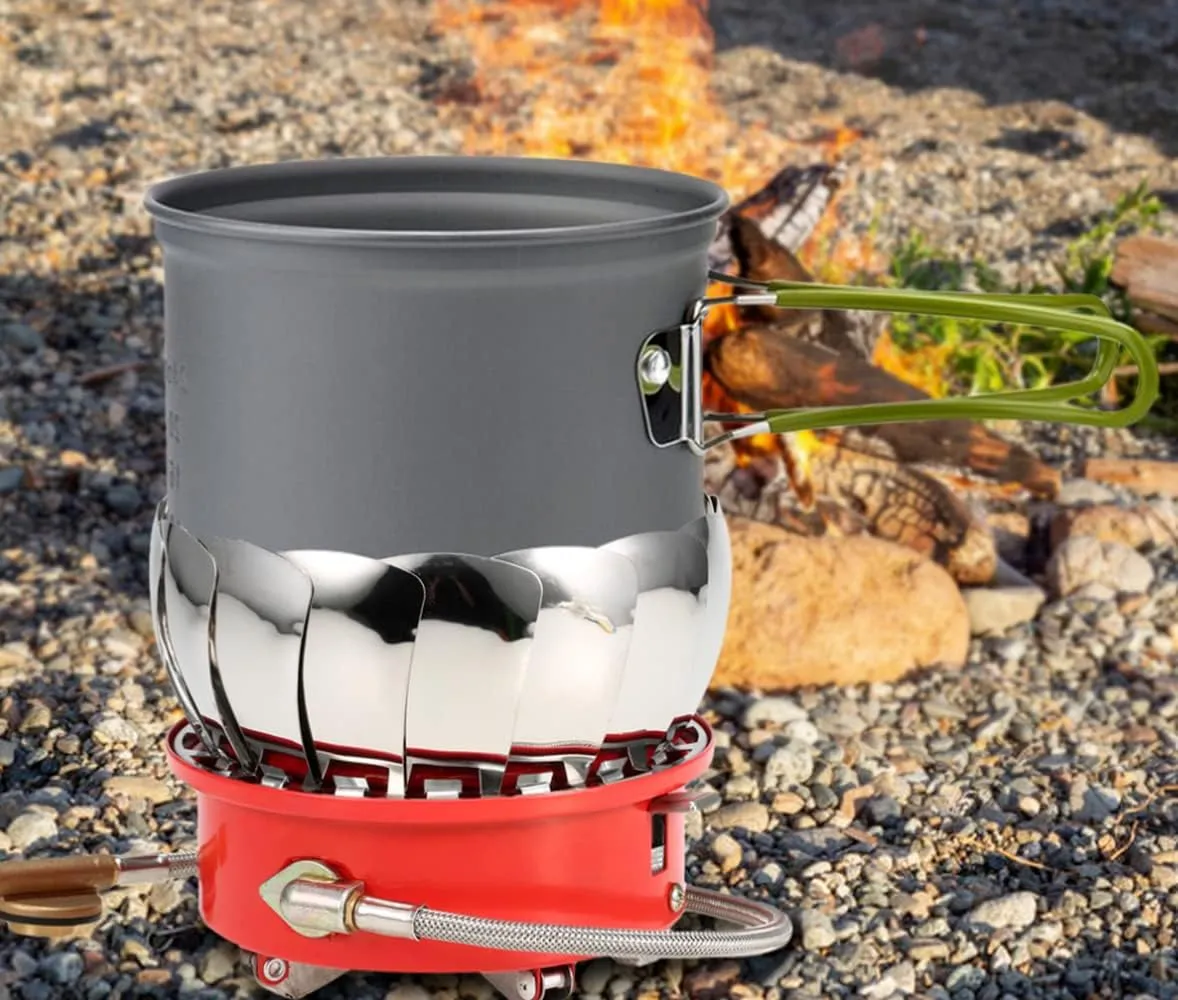 Portable Camping Stove Windproof with Piezo Ignition 2800W Lotus Gas Stove for Outdoor Cooking Gas Burner Cookware for Camping Hiking Picnic