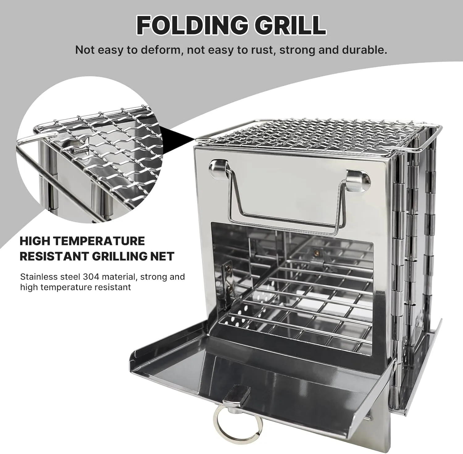 Portable Camping Stove with Grill & Carry Bag, Lightweight & Folding Camping Stove, Stainless Steel Wood Burning Stove, Mini Wood Stove for Outdoor Hiking Camping Picnic Emergency Stove (Large)