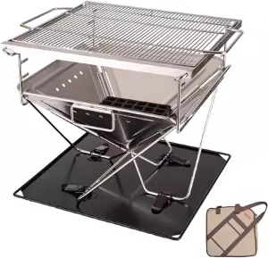 Portable Camping Stove with Storage Bag, Folding Wood Burning Stoves, Stainless Steel Frame, 3 Speed Height Adjustment for Camping Grill Outdoor Events(45 * 45 * 43cm)